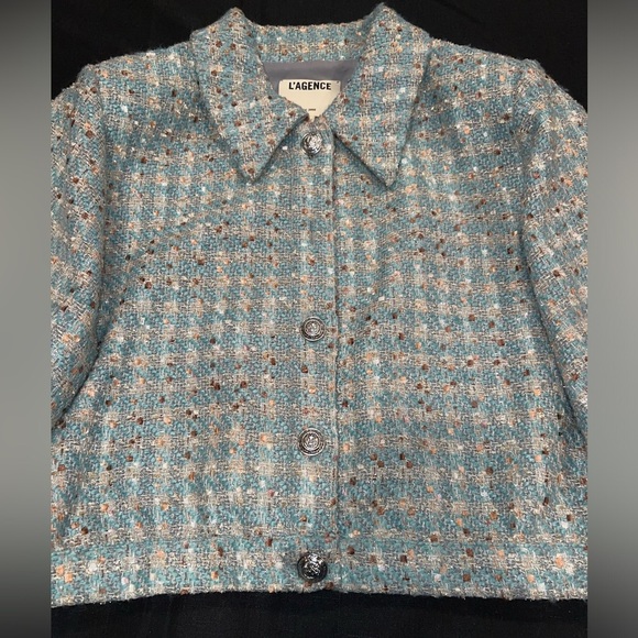L'AGENCE Bridges Tweed Crop Jacket in Sage - Picture 4 of 15